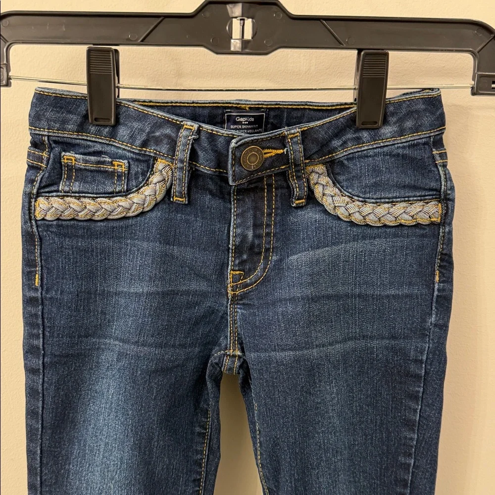 GAP Kids Dark Blue Super Skinny Fit Jeans with Braided Detail Size 7